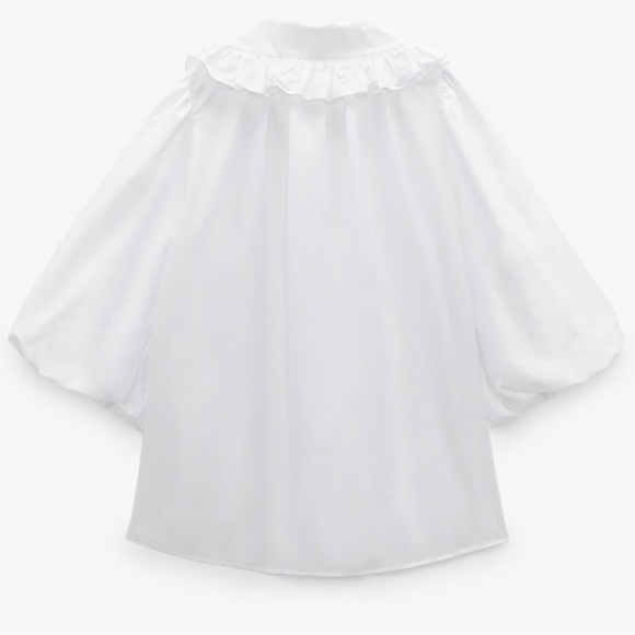 Zara White Poplin Ruffled Collar Blouse/Top. Size S - Picture 4 of 11